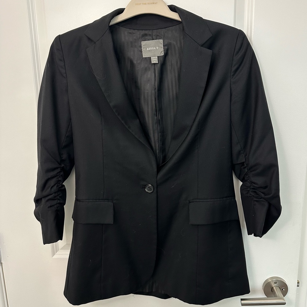Kenna-T Single Button Ruched 3/4 Sleeve Blazer Jacket